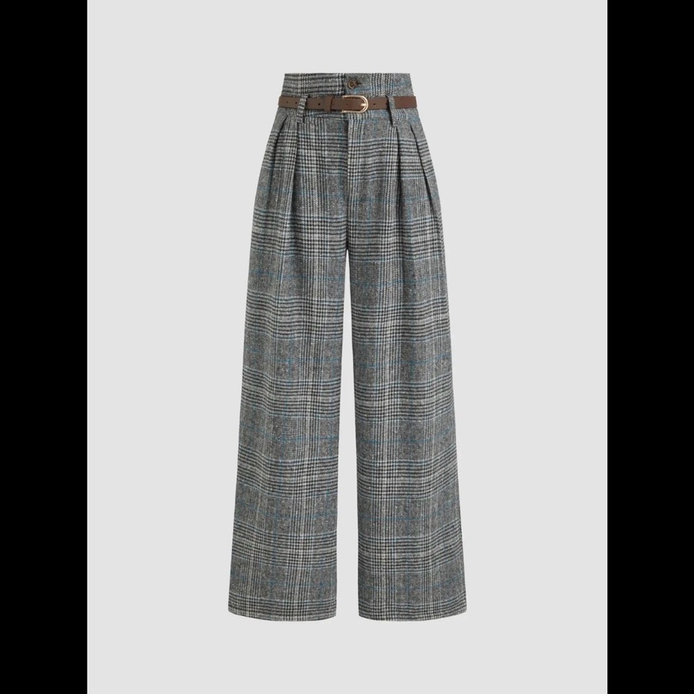 NWT Plaid/Houndstooth High-Rise Wide-Leg Women's Pants/Trouser with Belt